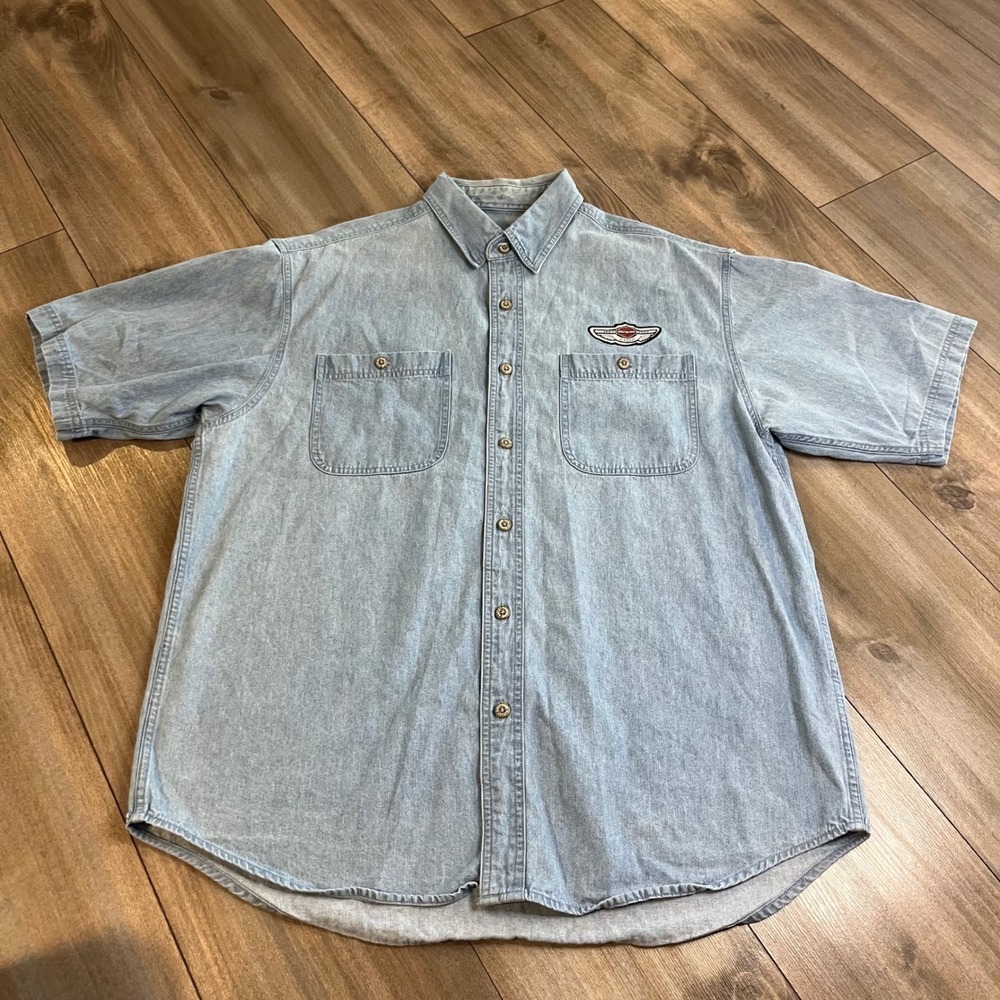 Harley-Davidson Denim Shirt 100 Years Motorcycles Men Large Bin H-28